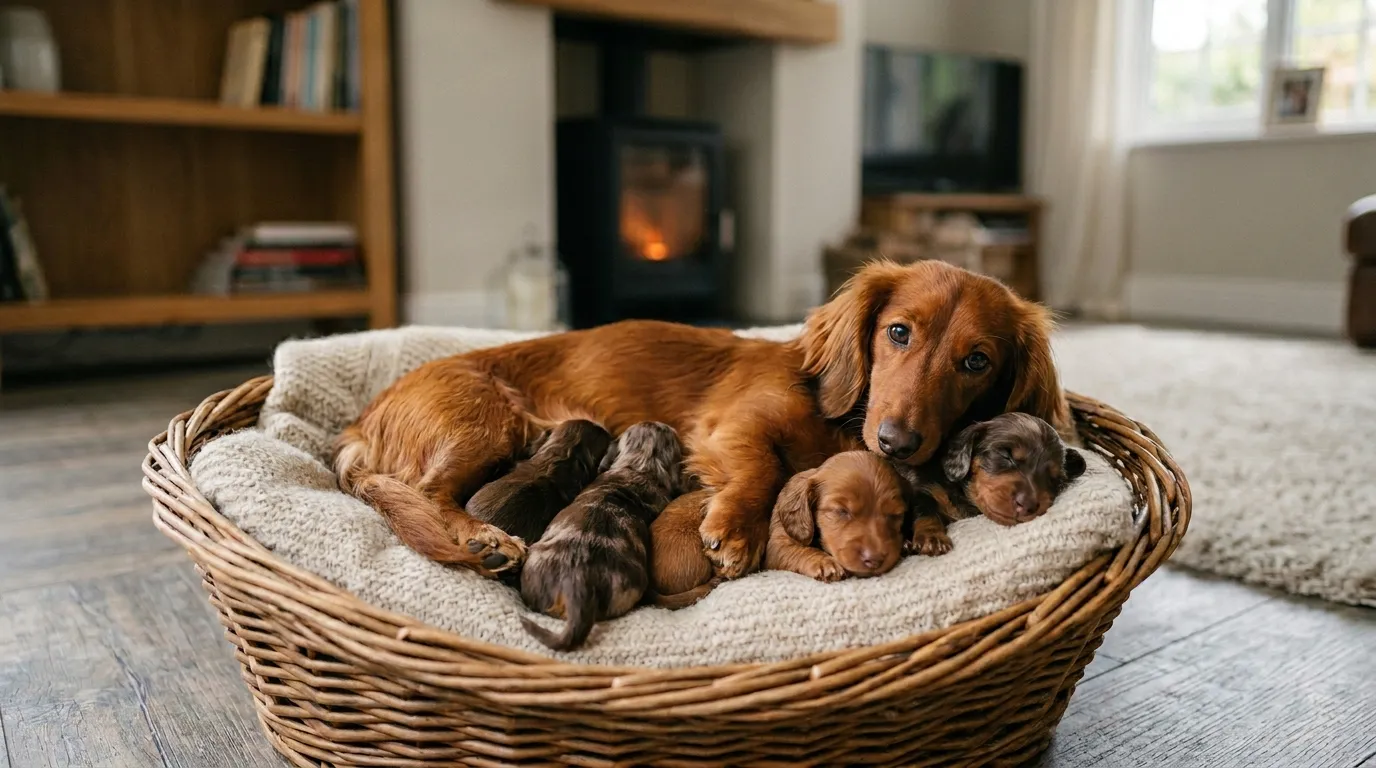 Teckel chiot avec maman